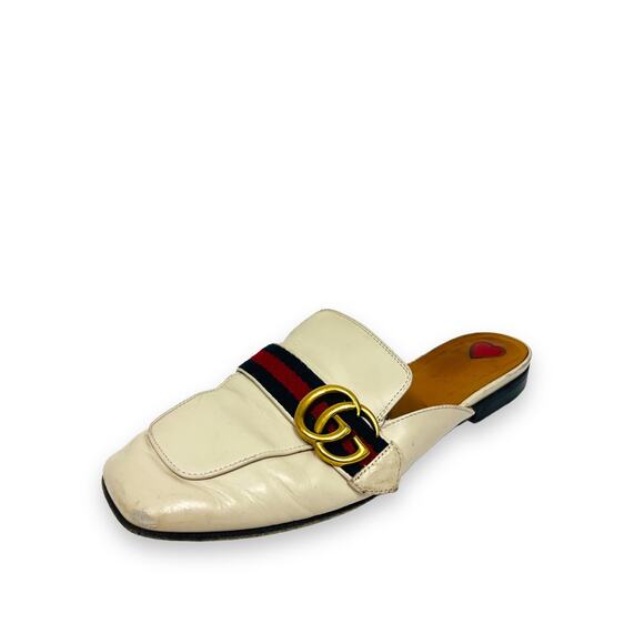 GUCCI White Leather Marmont Fringe GG Logo Square Toe Slides Mules Flats 38 US 8 - Picture 2 of 10